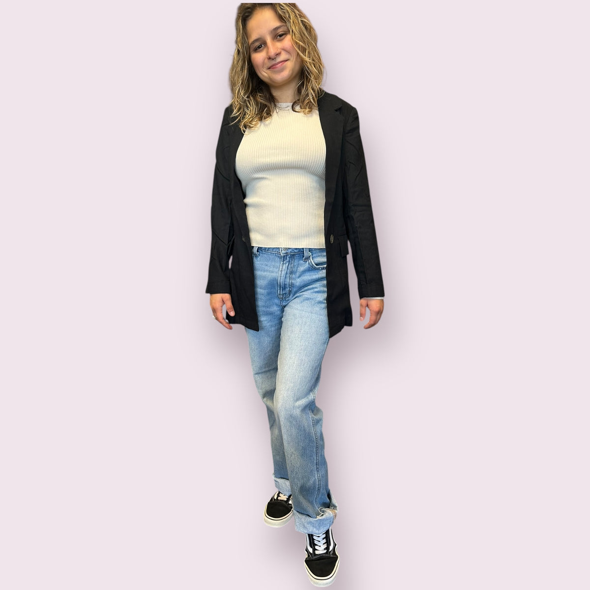3/4 CUFF SLEEVE COLLARED BLAZER: BLACK