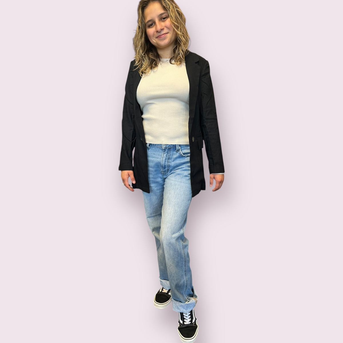 3/4 CUFF SLEEVE COLLARED BLAZER: BLACK
