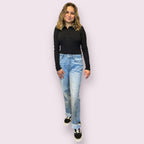 SOLID COLLARED LONG SLEEVE BODYSUIT: BLACK