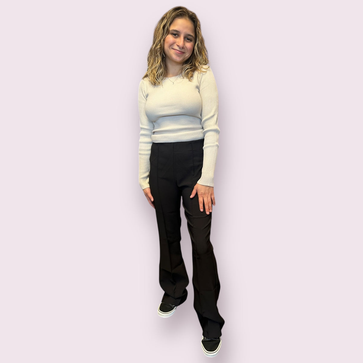 HIGH WAIST BELL BOTTOM DRESS PANTS: BLACK