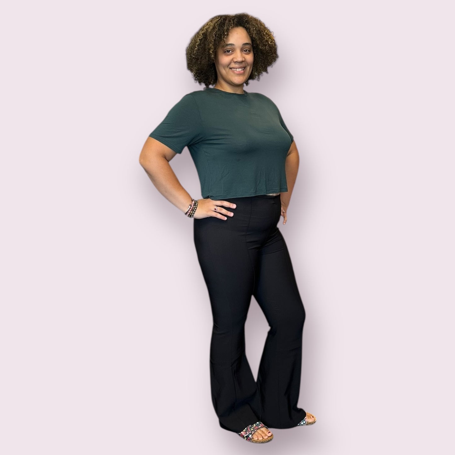HIGH WAIST BELL BOTTOM DRESS PANTS: BLACK