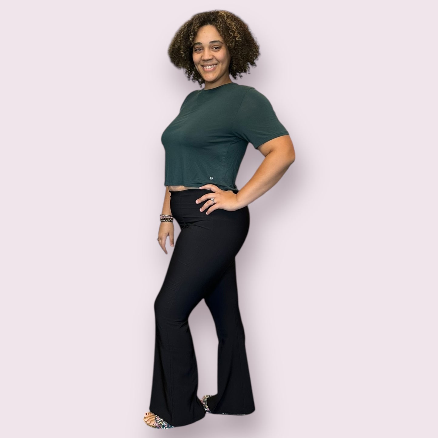 HIGH WAIST BELL BOTTOM DRESS PANTS: BLACK