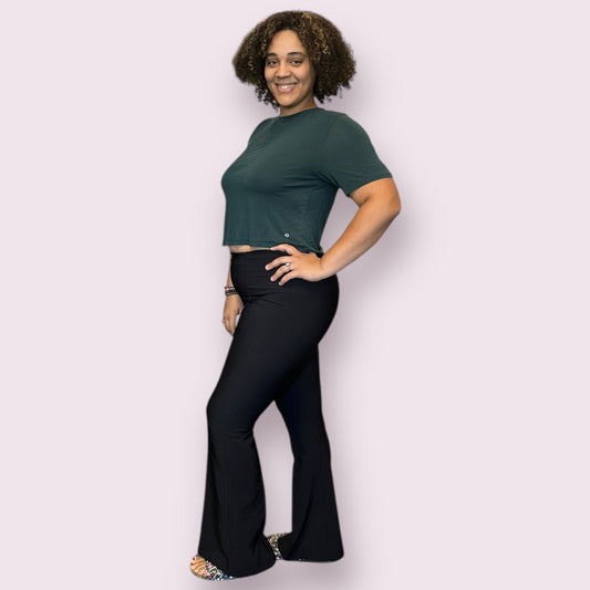 HIGH WAIST BELL BOTTOM DRESS PANTS: BLACK