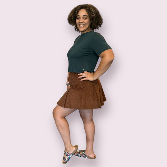 CORDUROY PLEATED MINI SKIRT: Brown