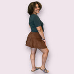CORDUROY PLEATED MINI SKIRT: Brown