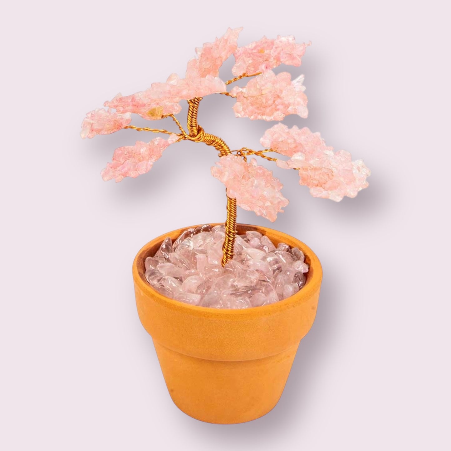 Gemstone Bonsai Tree In Terracotta Pot - Rose Quartz