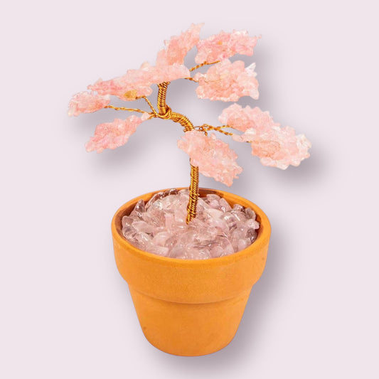 Gemstone Bonsai Tree In Terracotta Pot - Rose Quartz
