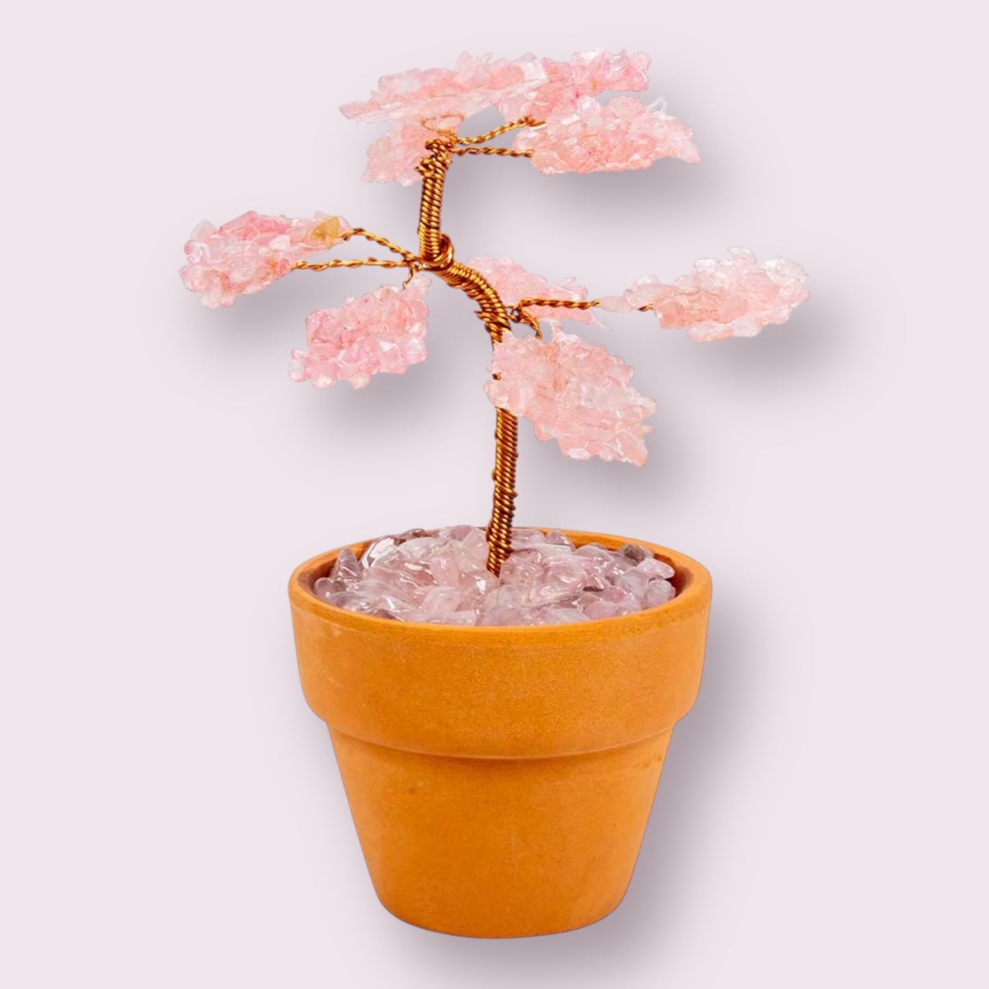 Gemstone Bonsai Tree In Terracotta Pot - Rose Quartz