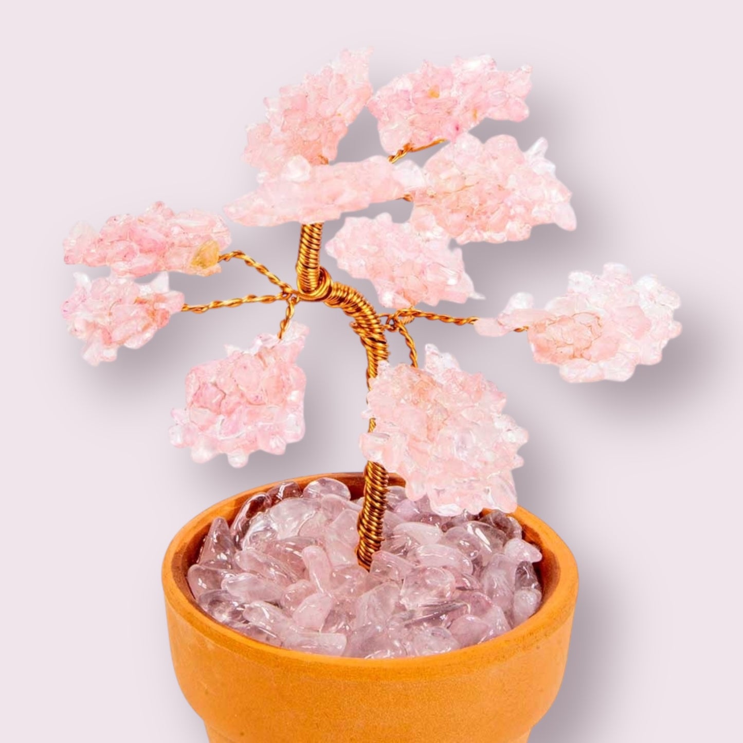 Gemstone Bonsai Tree In Terracotta Pot - Rose Quartz
