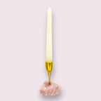 Brass Taper Candle Holder - Rough Rose Quartz