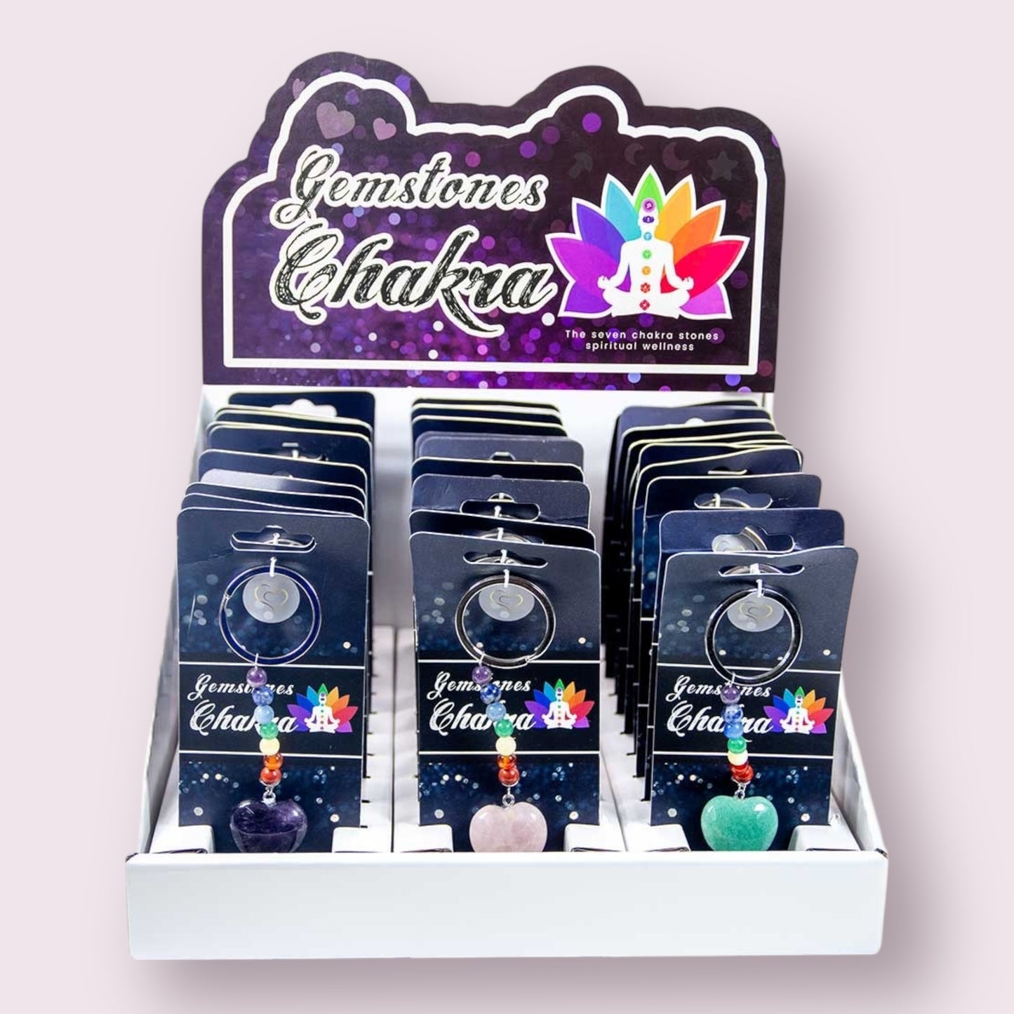Gemstone Chakra Key Chains with Assorted Heart Stones