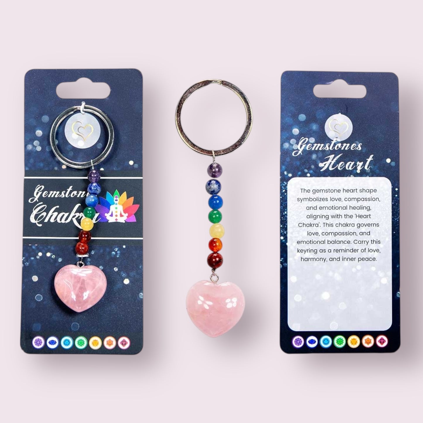Gemstone Chakra Key Chains with Assorted Heart Stones