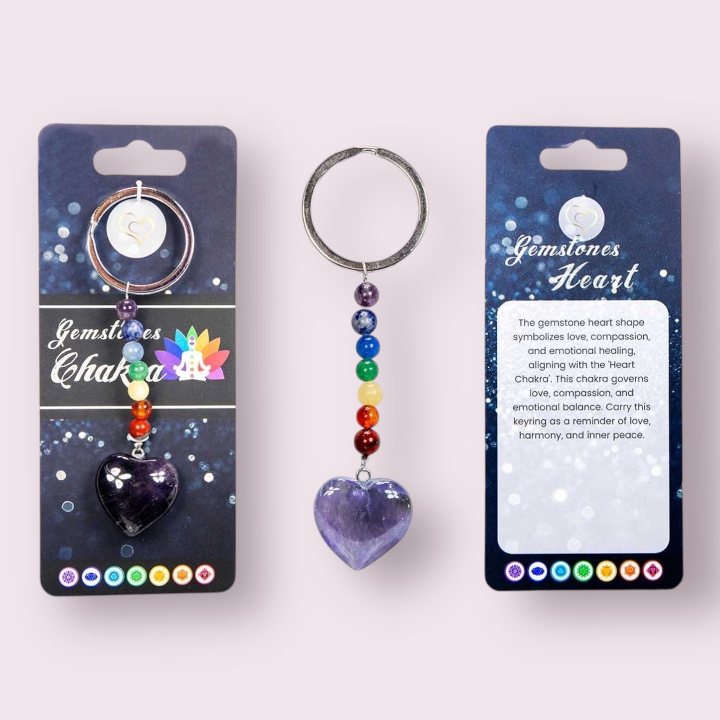 Gemstone Chakra Key Chains with Assorted Heart Stones