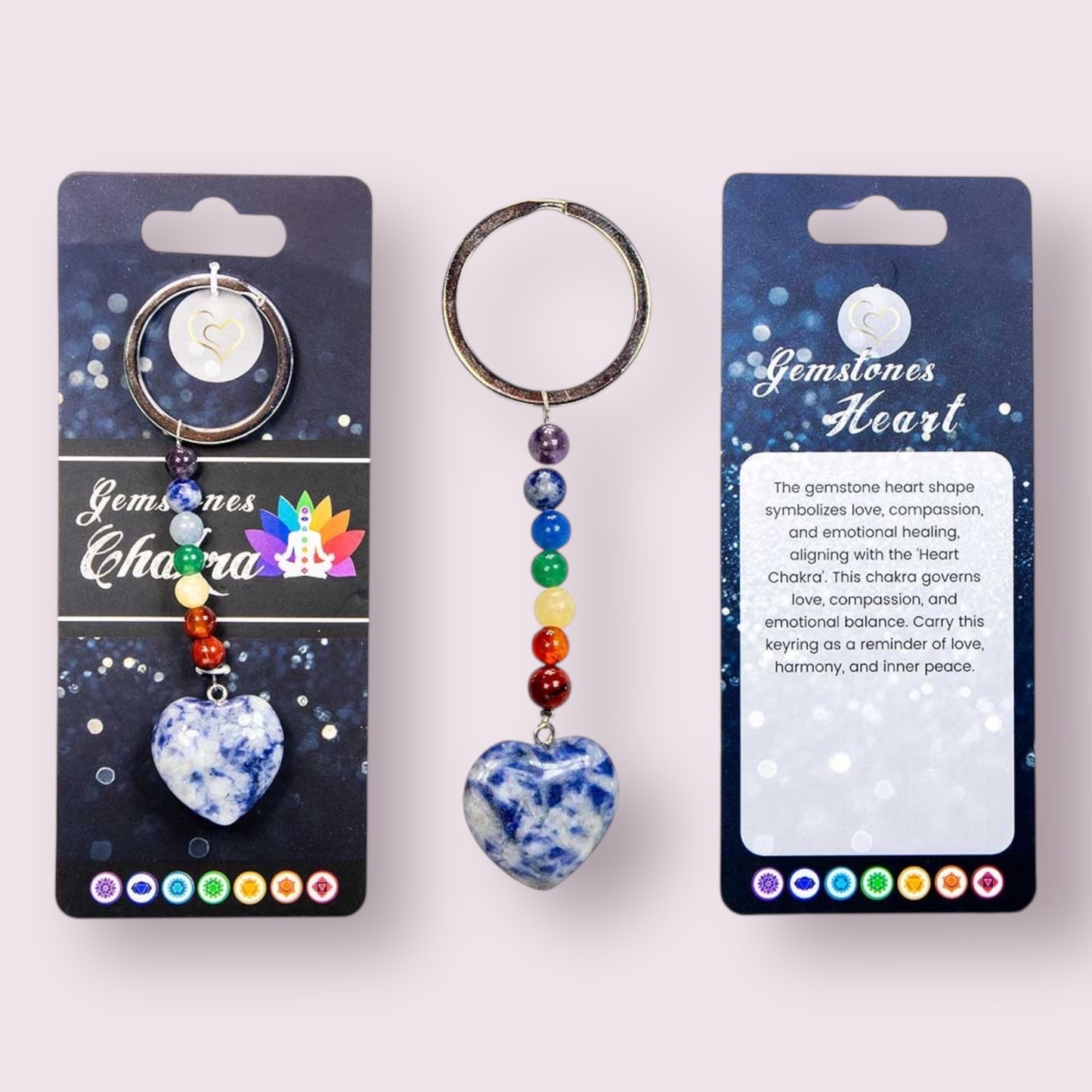 Gemstone Chakra Key Chains with Assorted Heart Stones