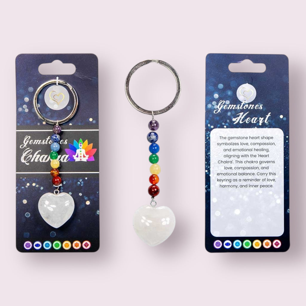 Gemstone Chakra Key Chains with Assorted Heart Stones