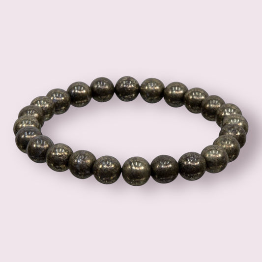 Elastic Bracelet 8mm Round Beads - Pyrite