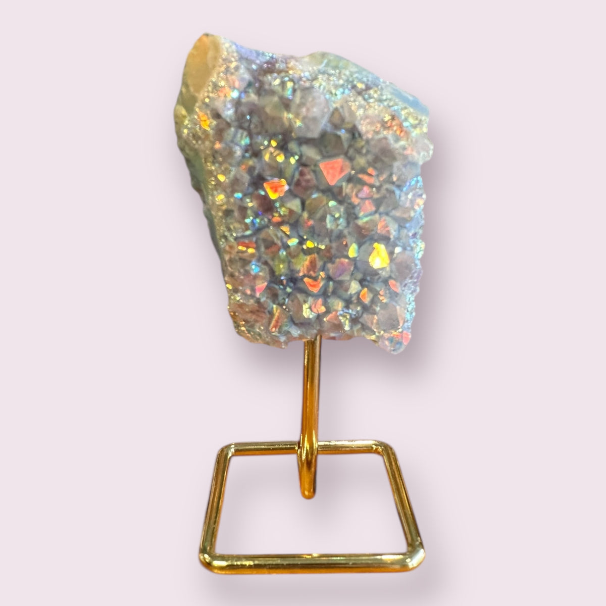 Gemstone Angel Aura Amethyst Cluster on Metal Stand