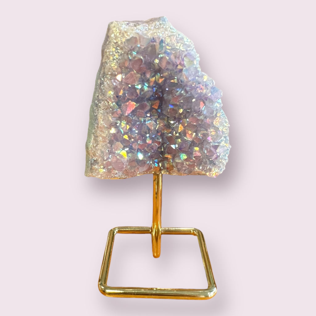 Gemstone Angel Aura Amethyst Cluster on Metal Stand