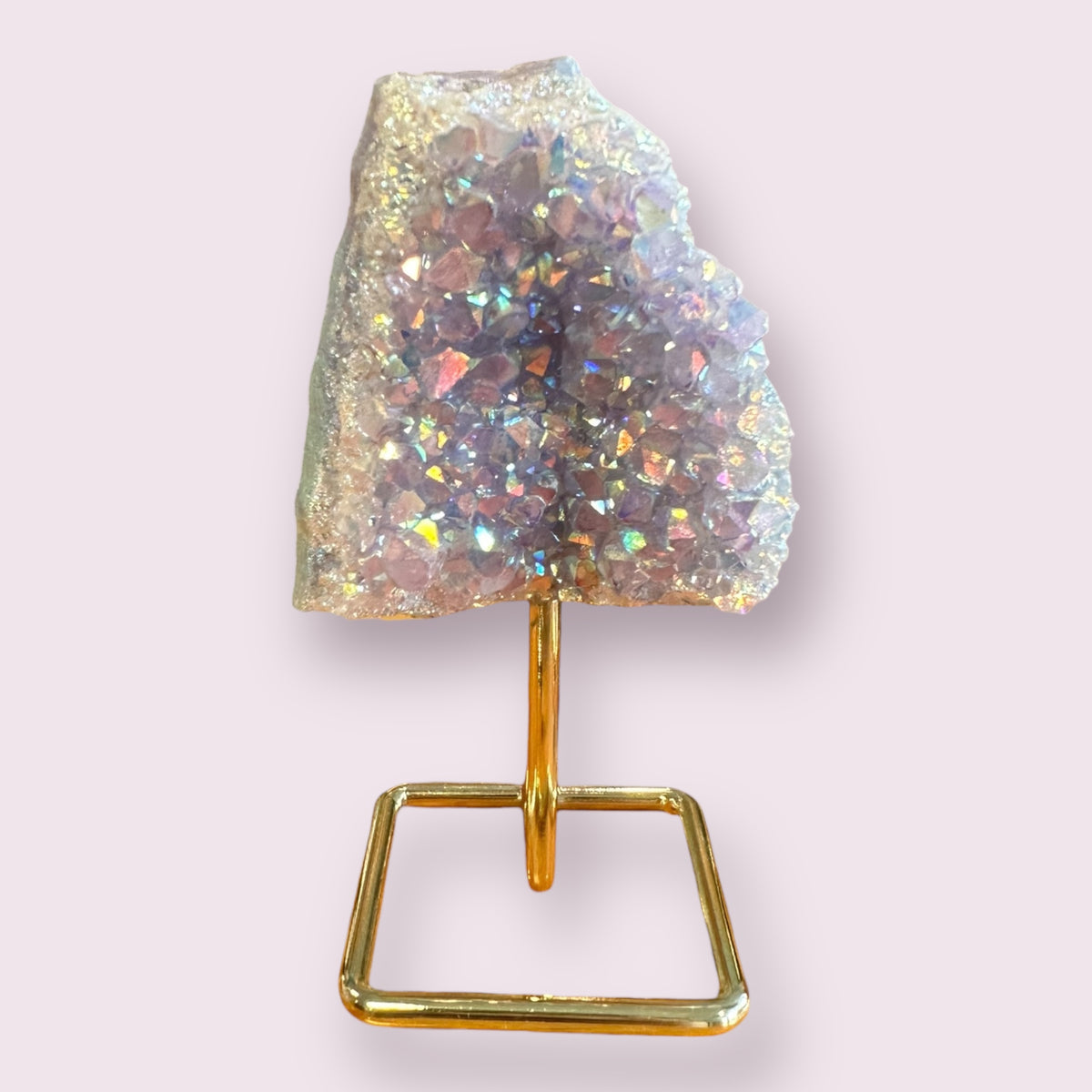 Gemstone Angel Aura Amethyst Cluster on Metal Stand