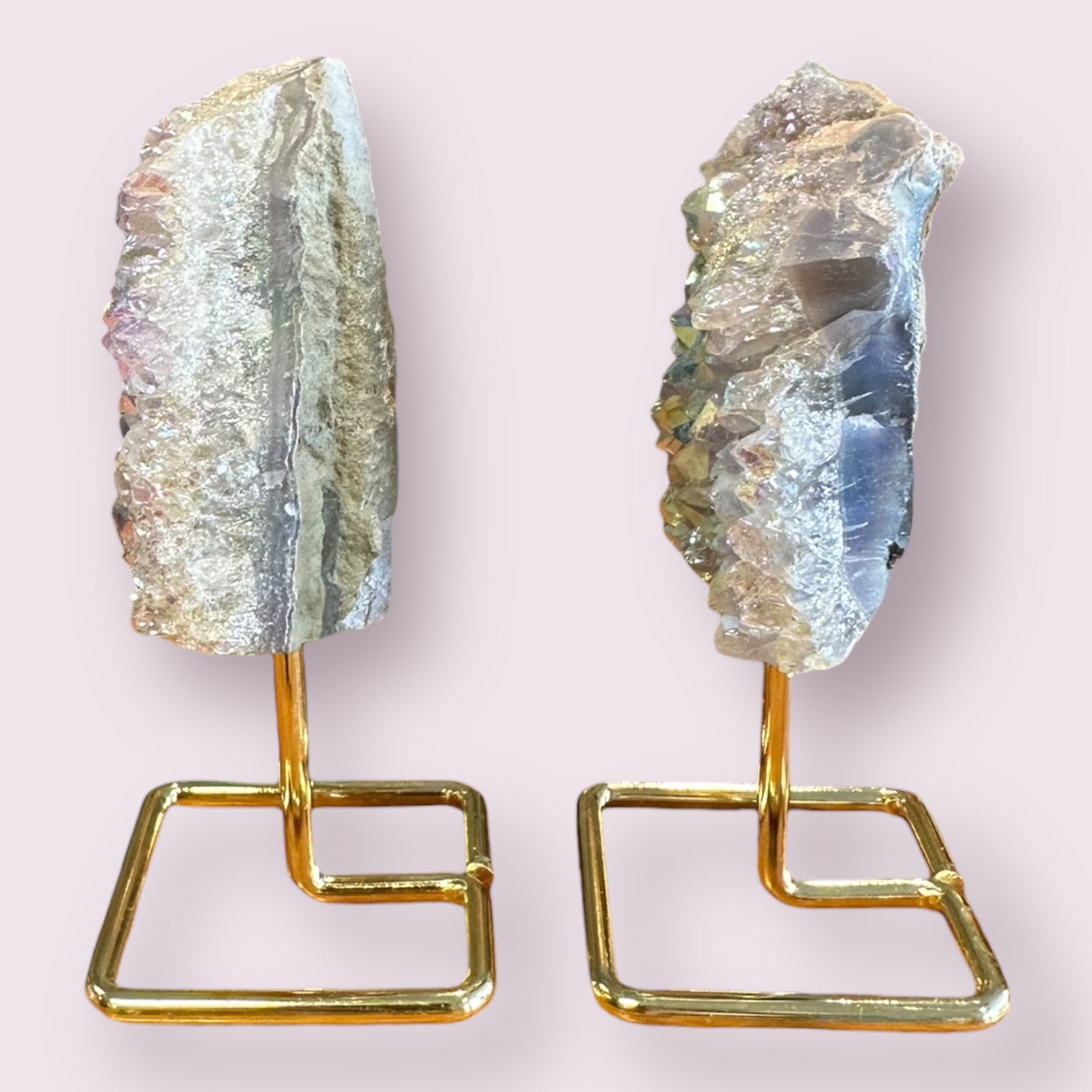 Gemstone Angel Aura Amethyst Cluster on Metal Stand