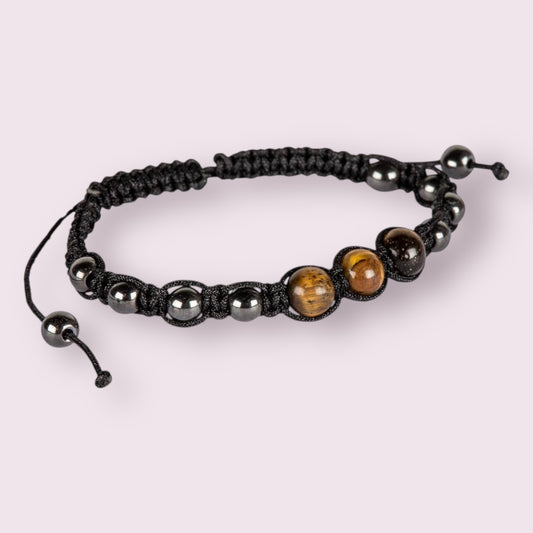 Adjustable Hematite Crystal & Gemstone Beaded Bracelets: TIGER EYE