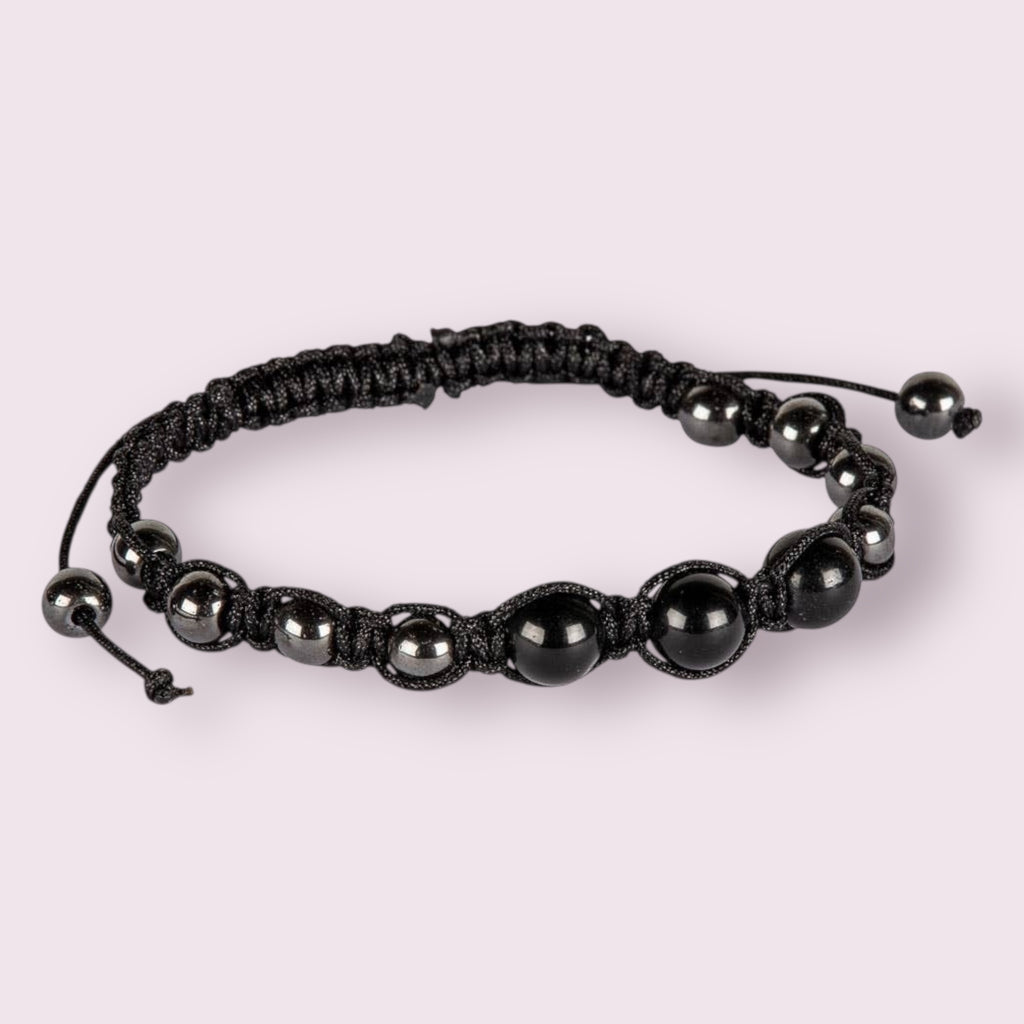 Adjustable Hematite Crystal & Gemstone Beaded Bracelets: BLACK TOURMALINE