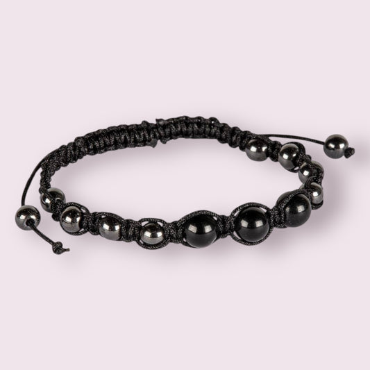Adjustable Hematite Crystal & Gemstone Beaded Bracelets: BLACK TOURMALINE