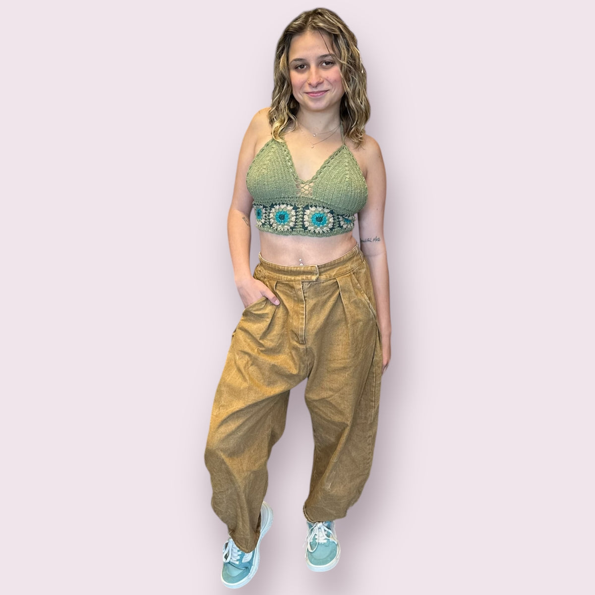 Granny Square Crochet Top: Olive