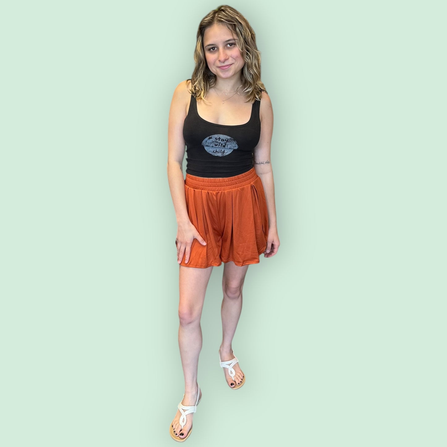 ELASTICIZED WAIST BAND LINING SHORTS1: Rust