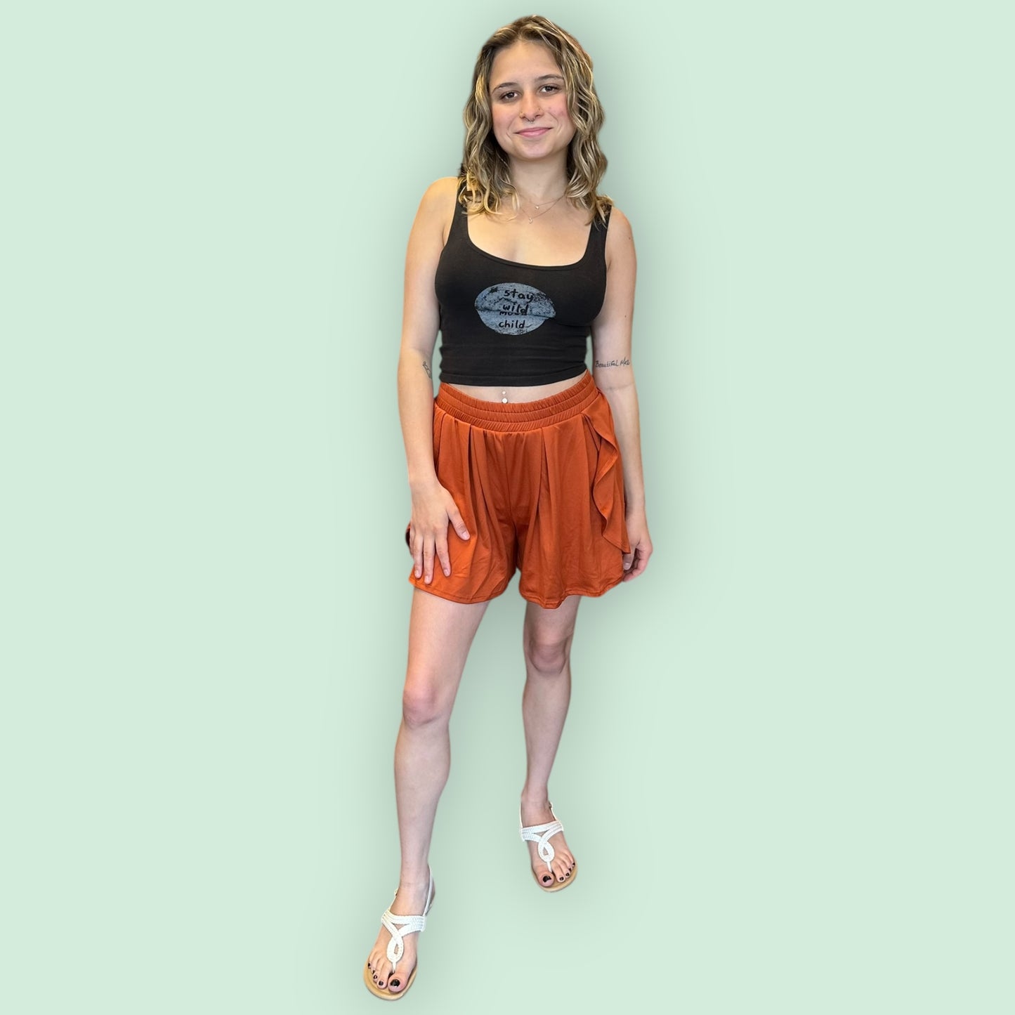 ELASTICIZED WAIST BAND LINING SHORTS1: Rust