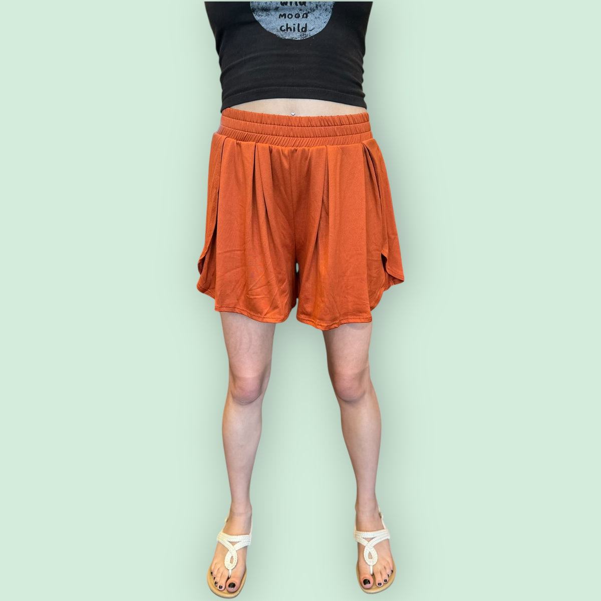 ELASTICIZED WAIST BAND LINING SHORTS1: Rust