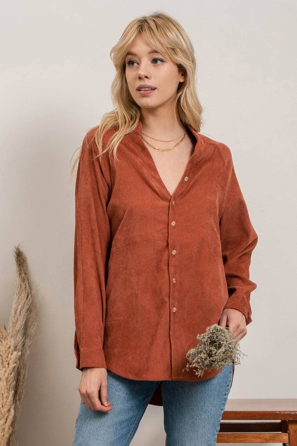 Pockets Corduroy Top - Terracotta