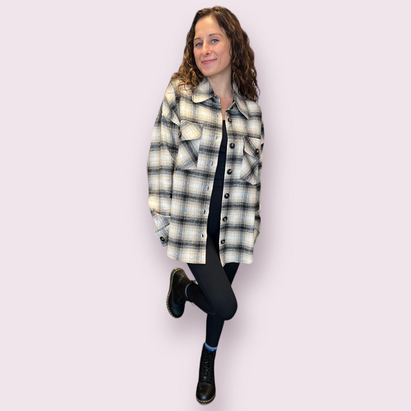 Extended Shoulder Plaid Shacket