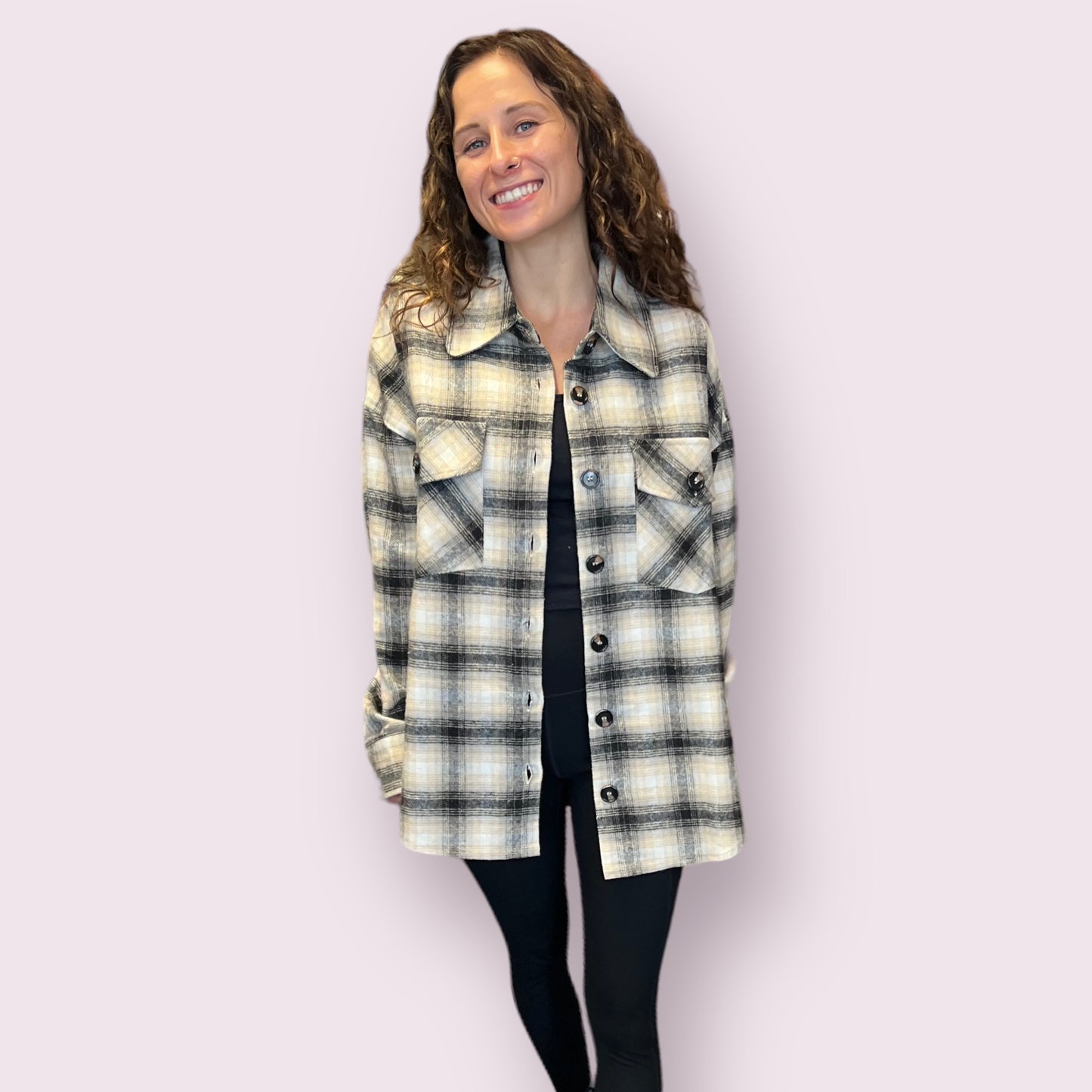 Extended Shoulder Plaid Shacket