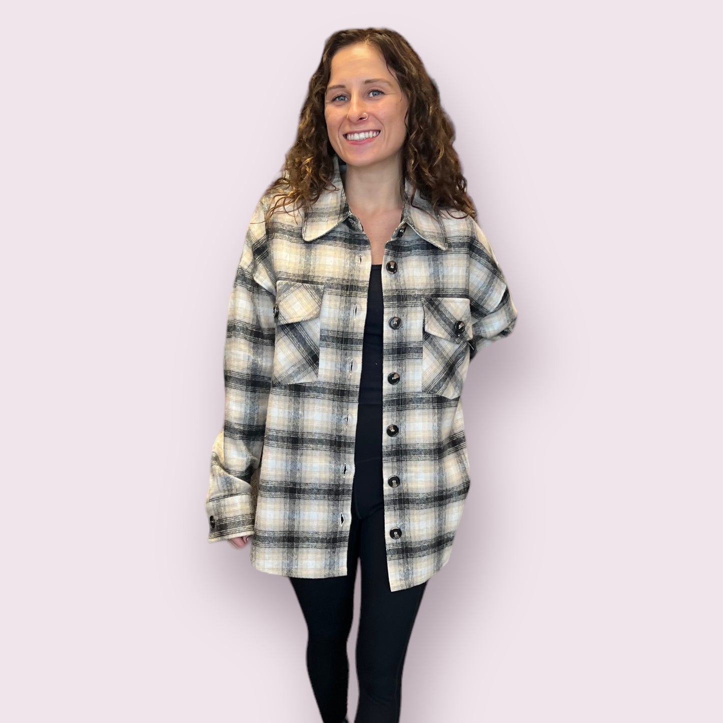 Extended Shoulder Plaid Shacket