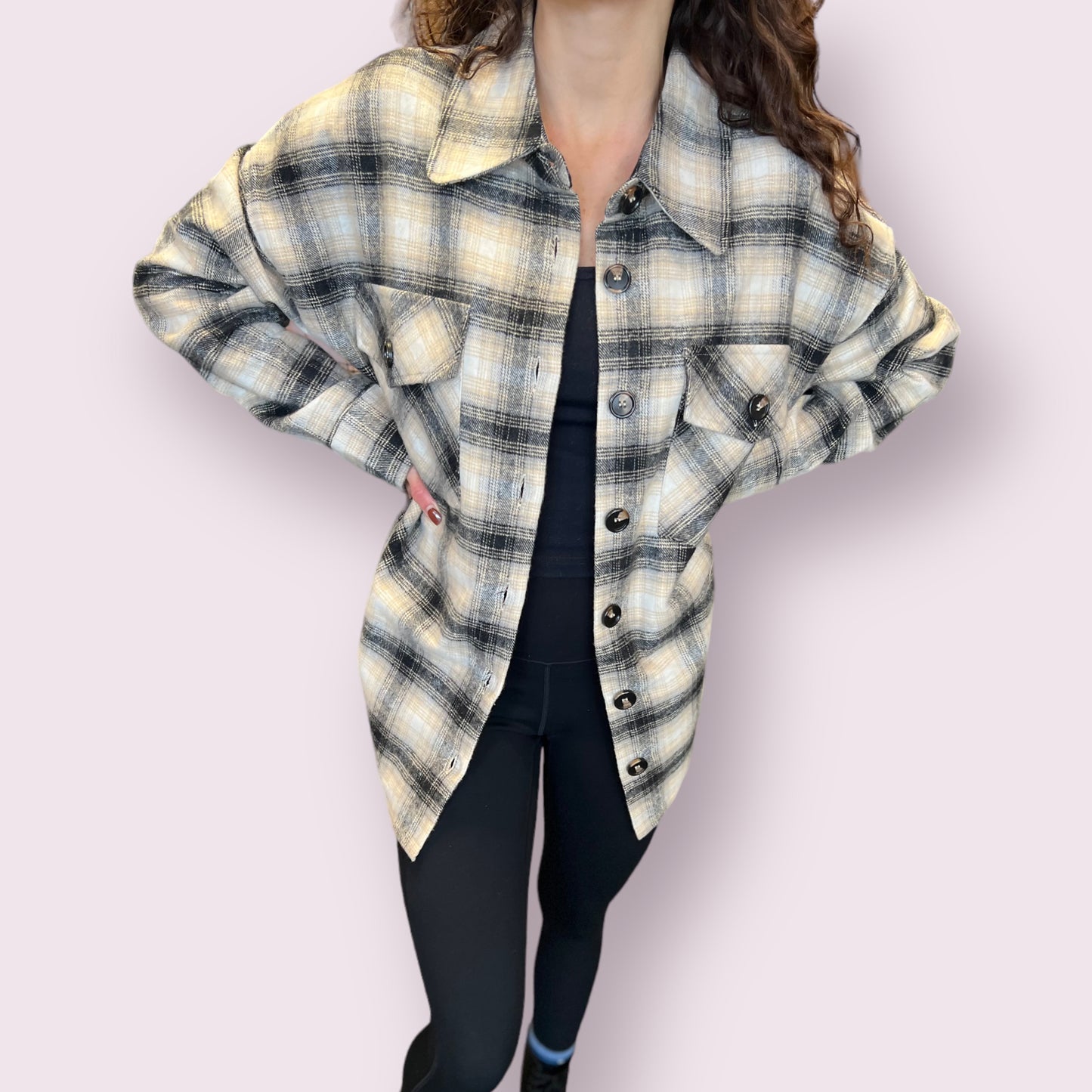 Extended Shoulder Plaid Shacket