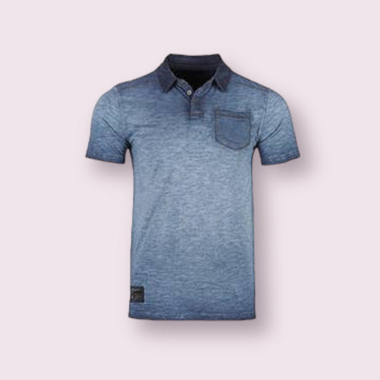 Short Sleeve Vintage Garment Oil Wash Pocket Polo Shirts Blue