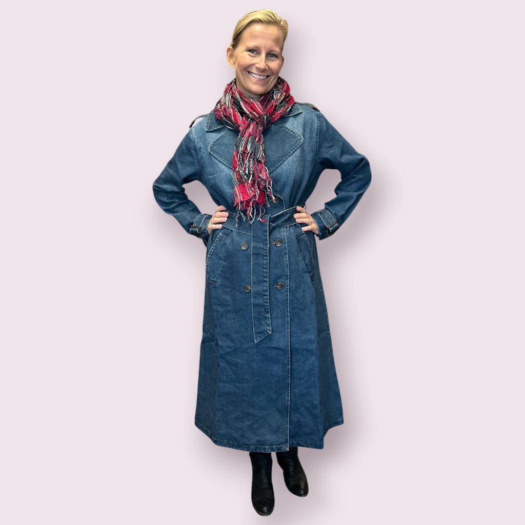 NOTCH COLLAR DENIM TRENCH COAT: DENIM
