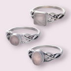 Rose Quartz Cabochon Trisquele Ring 8-11mm H: Sterling Silver / 5 / Rose quartz