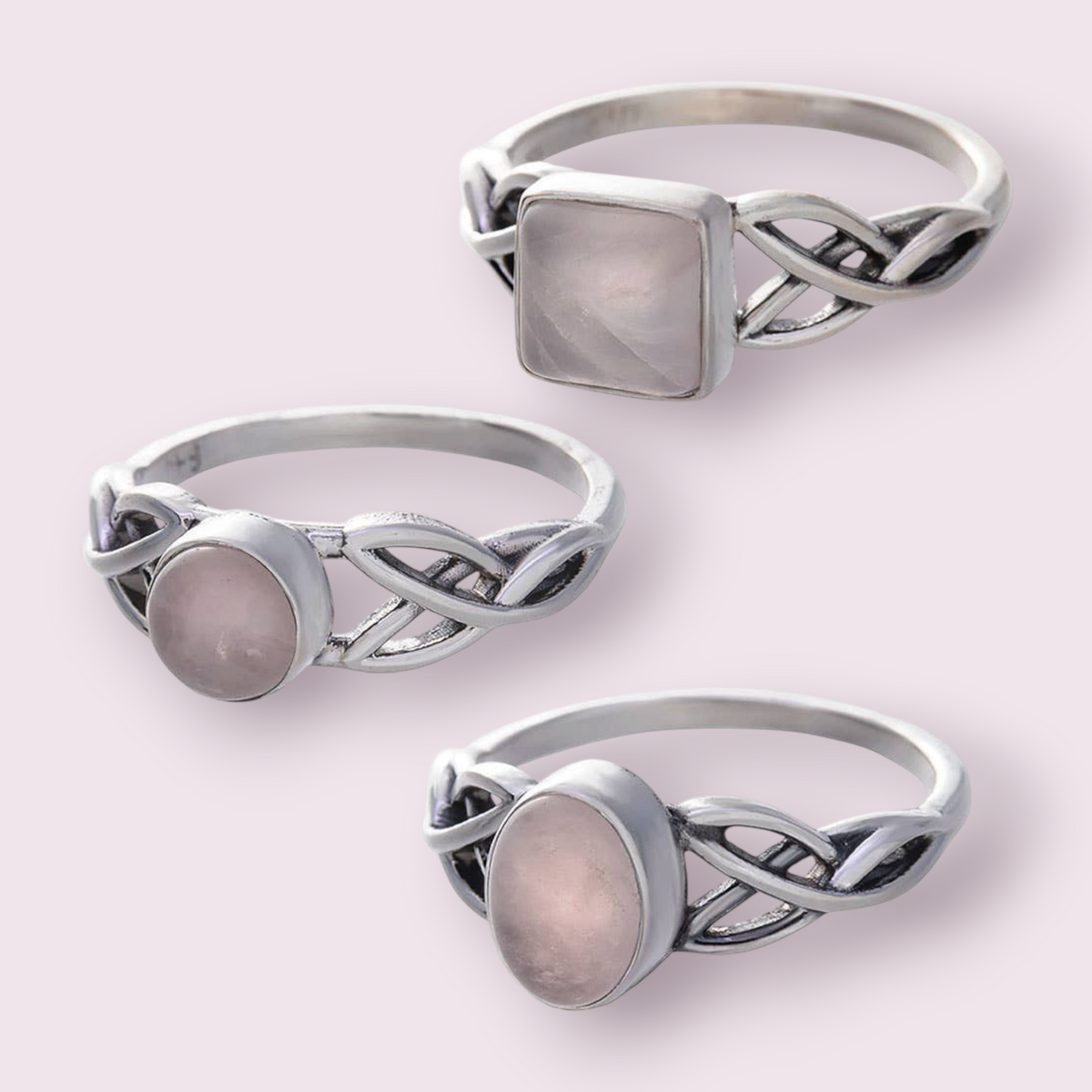 Rose Quartz Cabochon Trisquele Ring 8-11mm H: Sterling Silver / 5 / Rose quartz