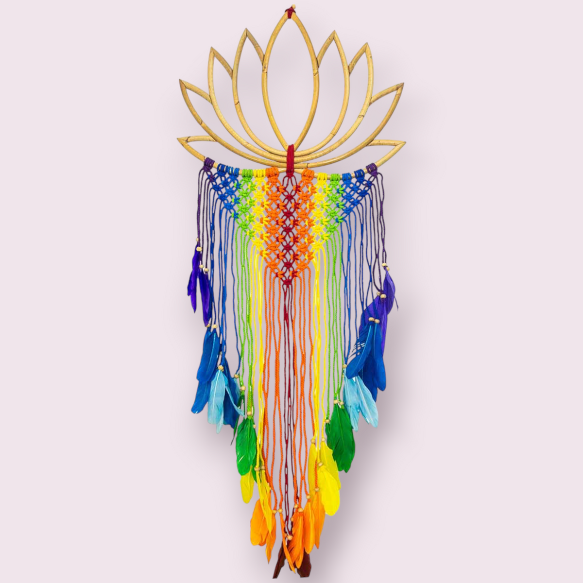 Bamboo Wall Hanging Boho Lotus w/ Macrame Chakra