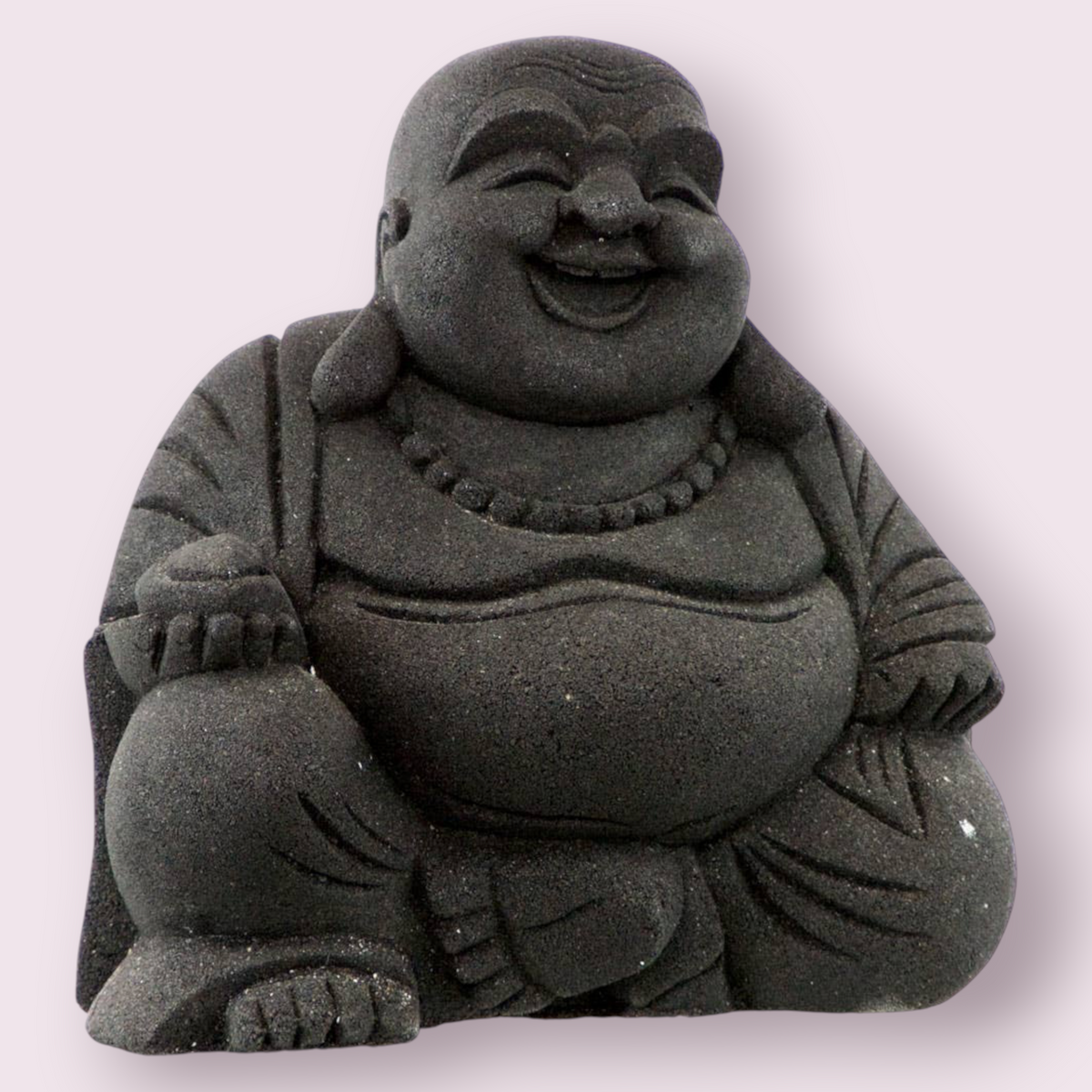 Volcanic Stone Statue Happy Buddha Black (Each)