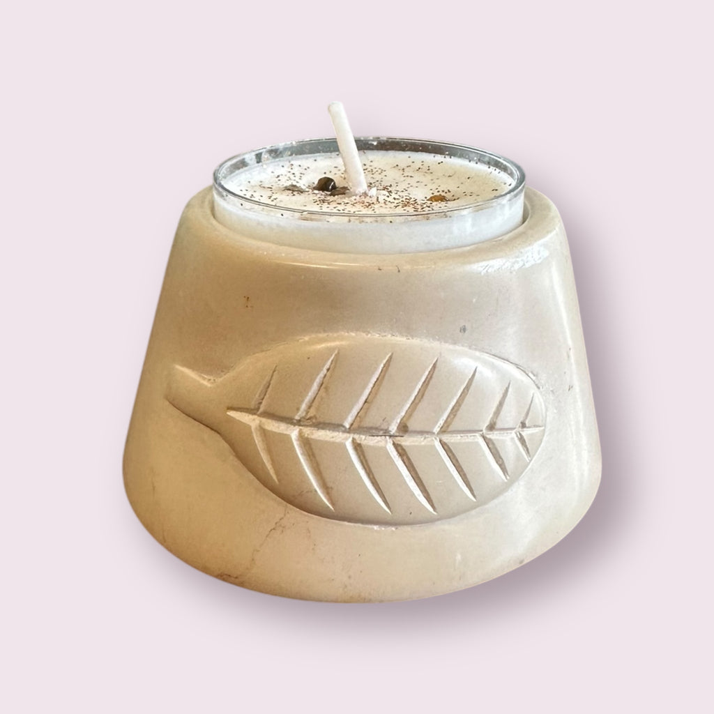 Leaf Embossed Round Tea Light Holder