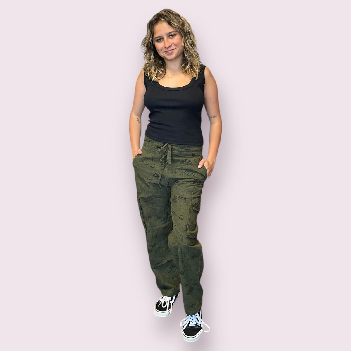 Cotton Mushroom Print Cargo Pants
