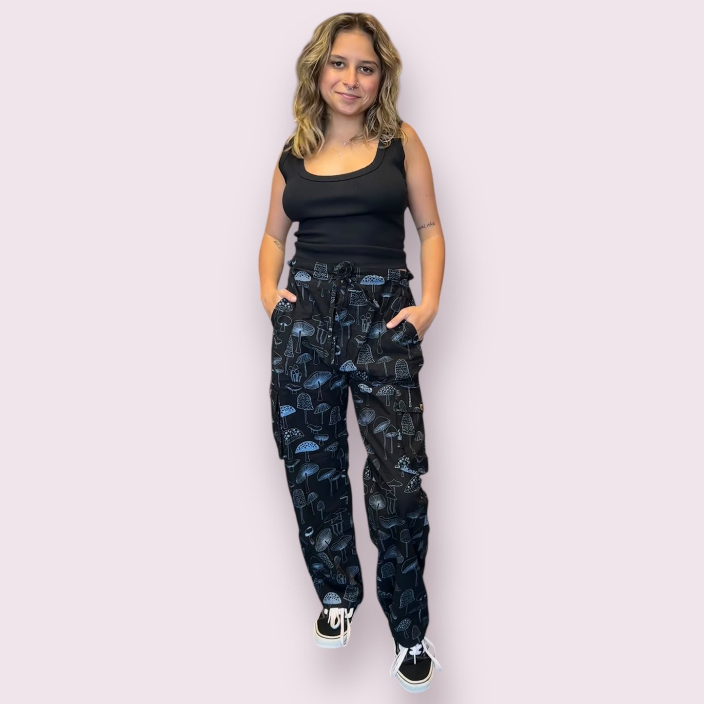 Cotton Mushroom Print Cargo Pants