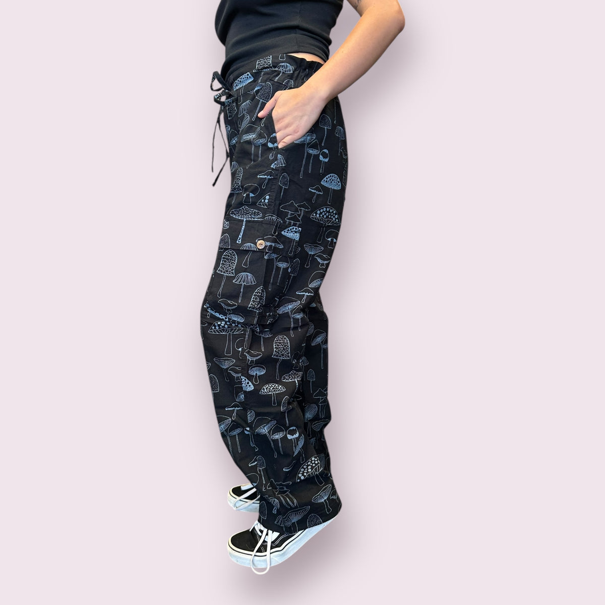 Cotton Mushroom Print Cargo Pants