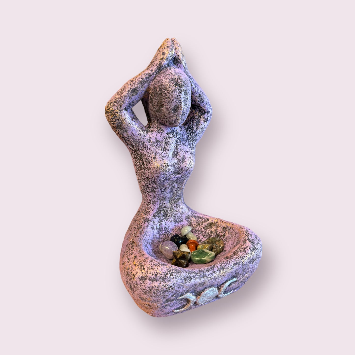 Triple Moon Yoga Goddess Volcanic Stone Statue