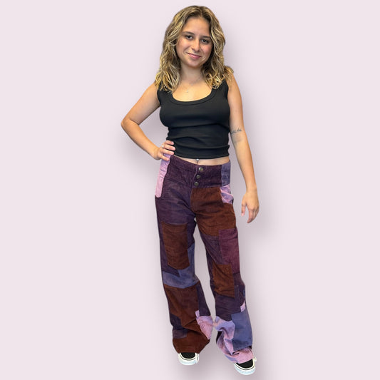 Patchwork Corduroy High Waist Bell Pants