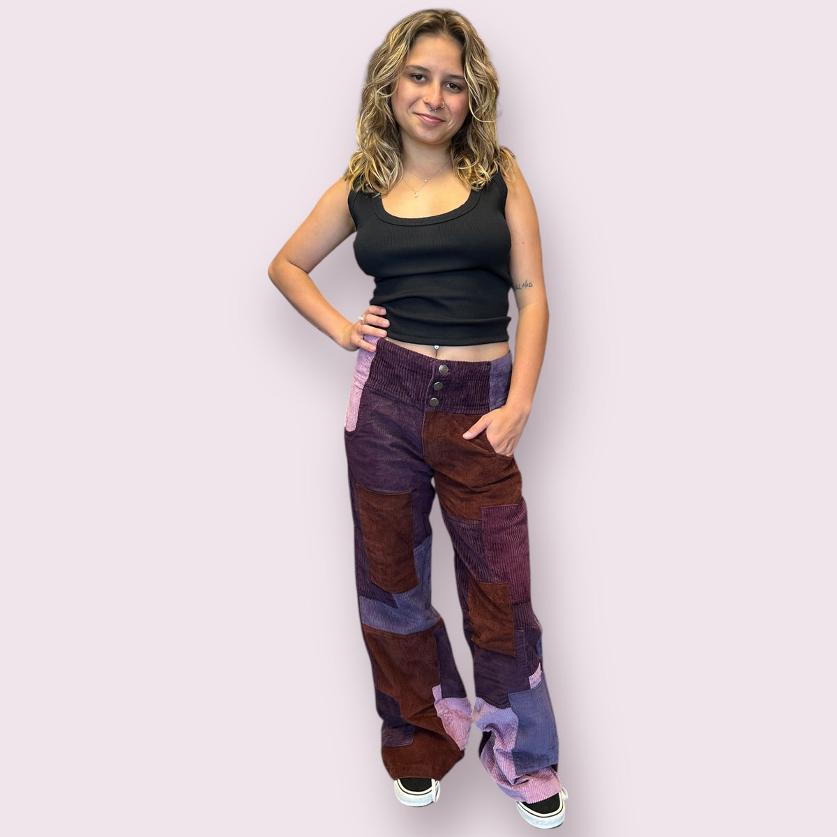 Patchwork Corduroy High Waist Bell Pants