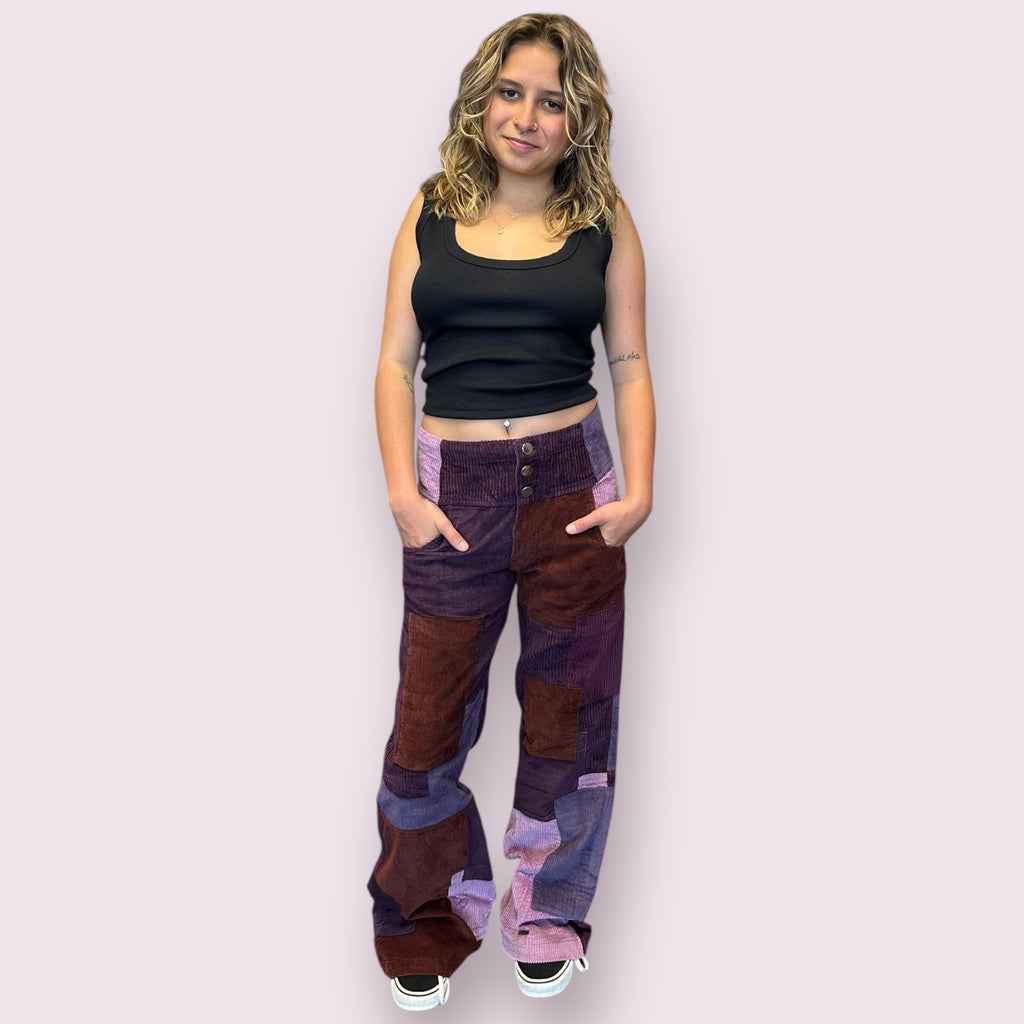 Patchwork Corduroy High Waist Bell Pants